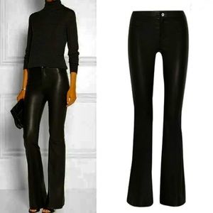 Womens PU Leather long Big bell-bottom Trousers Pants High-waist Fit Motorbiker